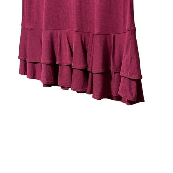 Ann Taylor LOFT Short Sleeve Ruffle Babydoll Burgundy XXSP - Picture 3 of 5